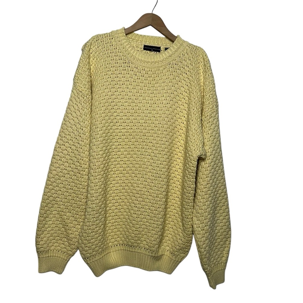Neiman Marcus Vintage 90s Yellow open Knit Crewneck Sweater Men’s Size XL